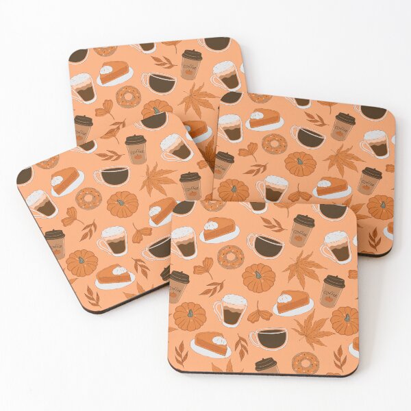 Item preview, pattern with autumn leaves, donuts, pumpkins and coffee designed and sold by burbura.