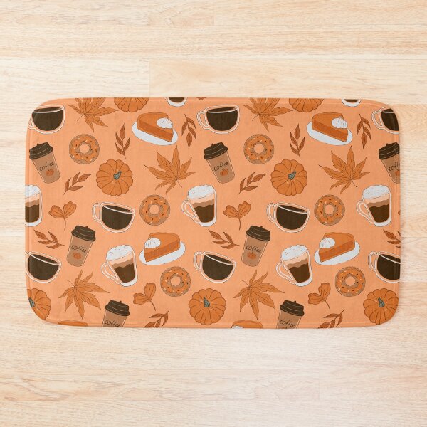 Item preview, pattern with autumn leaves, donuts, pumpkins and coffee designed and sold by burbura.