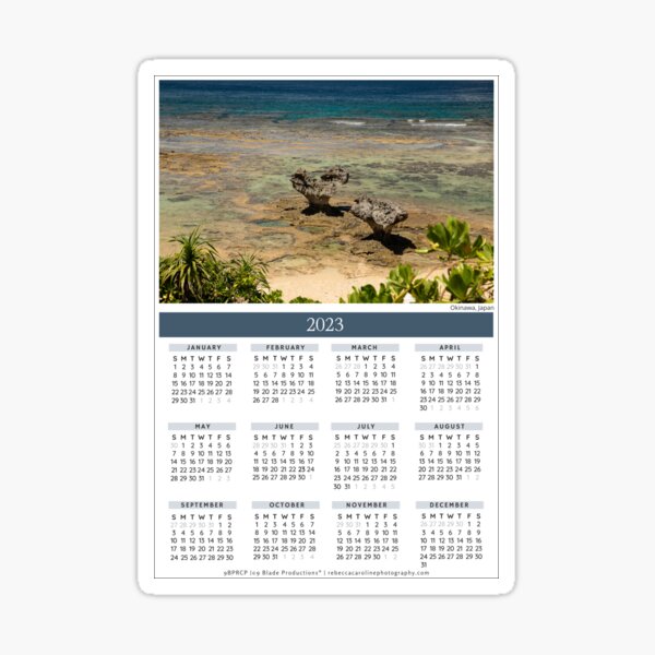 2023 Calendar | Year-At-A-Glance | Okinawa, Japan | Heart Rocks of Kourijima  Sticker