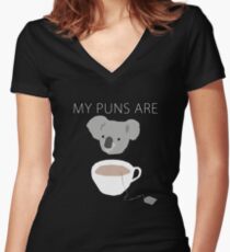 Camiseta entallada de cuello en V Juegos de palabras "Koala Tea"