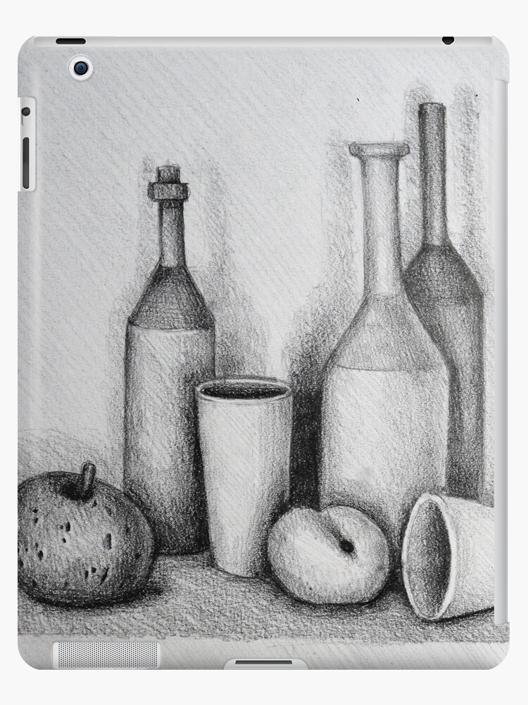 Funda y vinilo para iPad «Naturaleza muerta dibujo ilustración de botellas,  tazas y frutas» de oanaunciuleanu | Redbubble