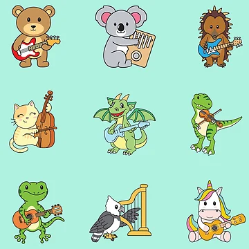 Artwork thumbnail, Musical Creatures Assorted Sticker Pack 3 (String Instruments) by orangerein
