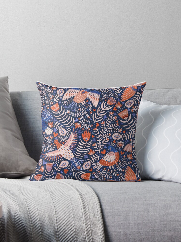 Swedish Folk Art Birds On Dark Blue Kissen Von Rebecca Reck Art   Throwpillow,small,750x1000 Bg,f8f8f8.u3 