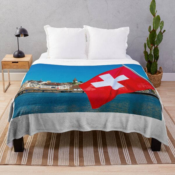 Item preview, Swiss Flag in City of Lucerne with Lake in a Sunny Summer Day in Lucerne designed and sold by Mats Silvan.