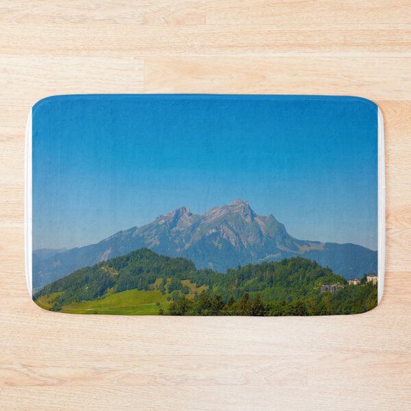 Item preview, Aerial View over Mountain Peak Pilatus and Hotel with Clear Blue Sky designed and sold by Mats Silvan.