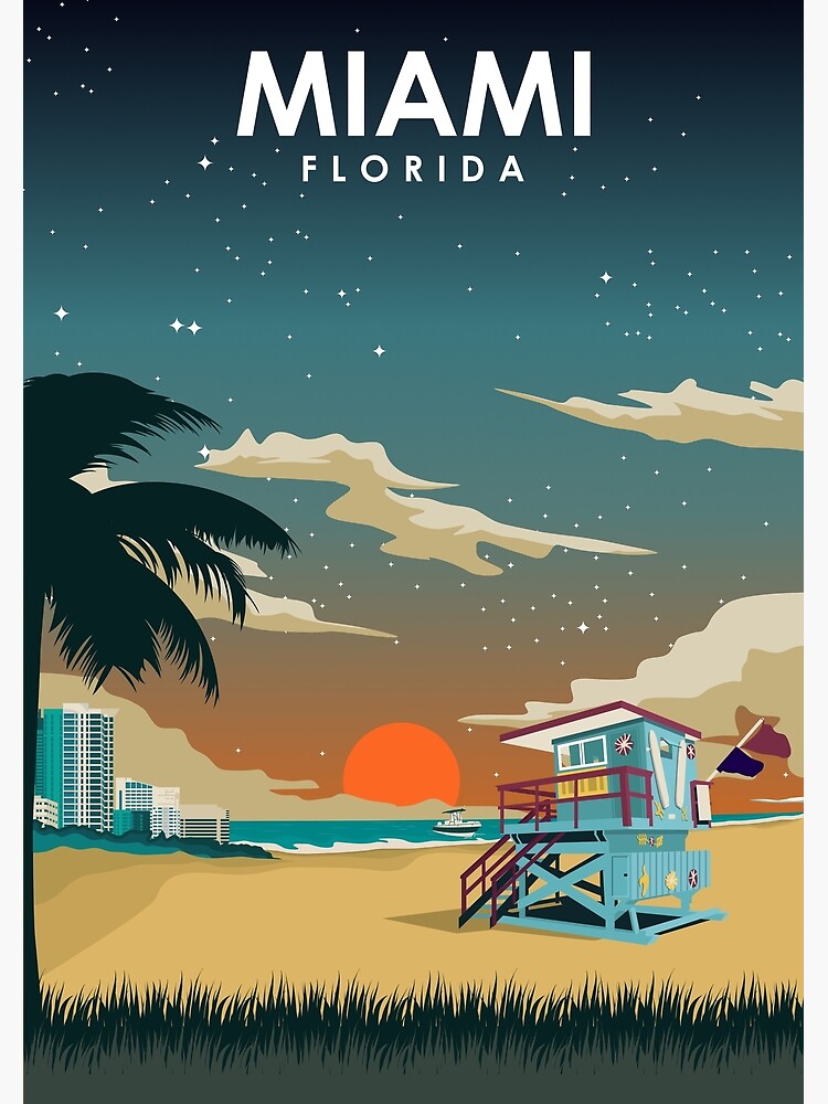 Affiche Vintage Miami - Poster Rétro Voyage - Déco Murale
