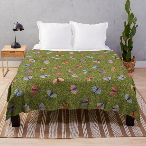 Colorful moth field over botanicals Throw Blanket