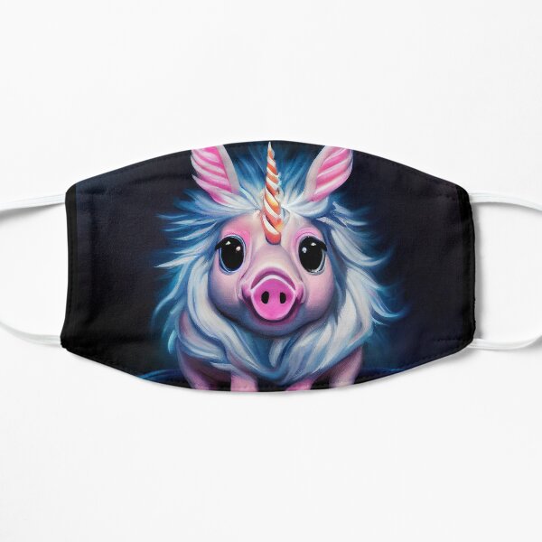 Cute little fluffy unicorn piggy in a basket Flat Mask
