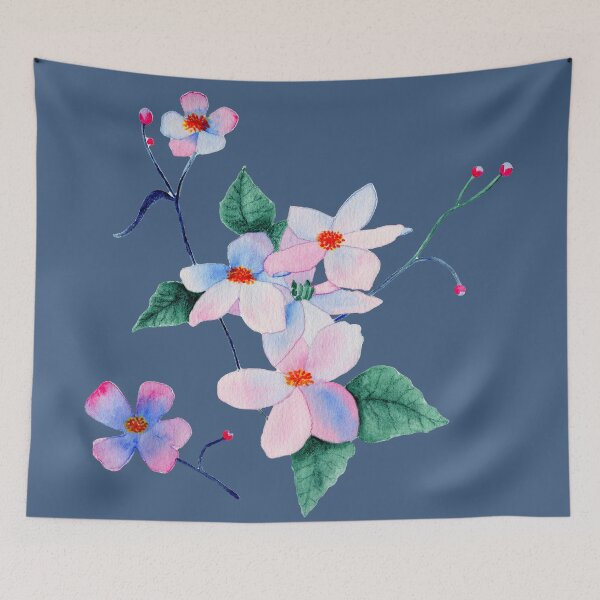 Item preview, Pastel floral composition with blue background designed and sold by LouiseRossArt.