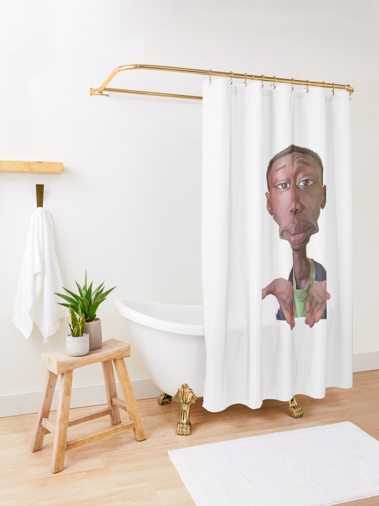 Alternate view of Khaby Lame Caricature Cutout Shower Curtain