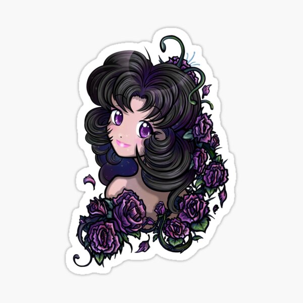 Anime Big Eyes & Cute Hair ! Galaxy Girl w Flowers Sticker