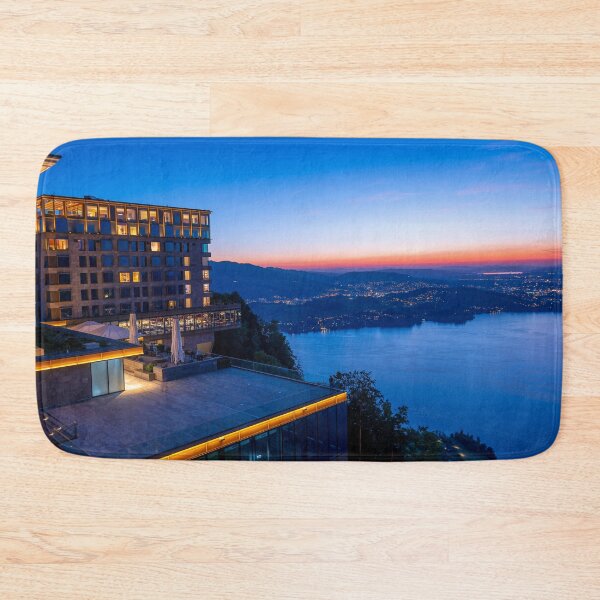 Item preview, Hotel Five Stars Bürgenstock over Lake Lucerne and Mountain in Dusk designed and sold by Mats Silvan.