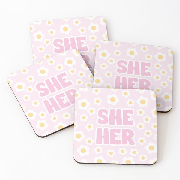 Item preview, Daisies She/Her Pronouns in Pink designed and sold by MoonMint.
