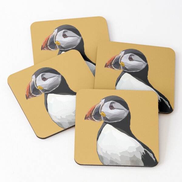 Item preview, Puffin by BeeFoxTree Ochre background Mustard Yellow designed and sold by BeeFoxTree.