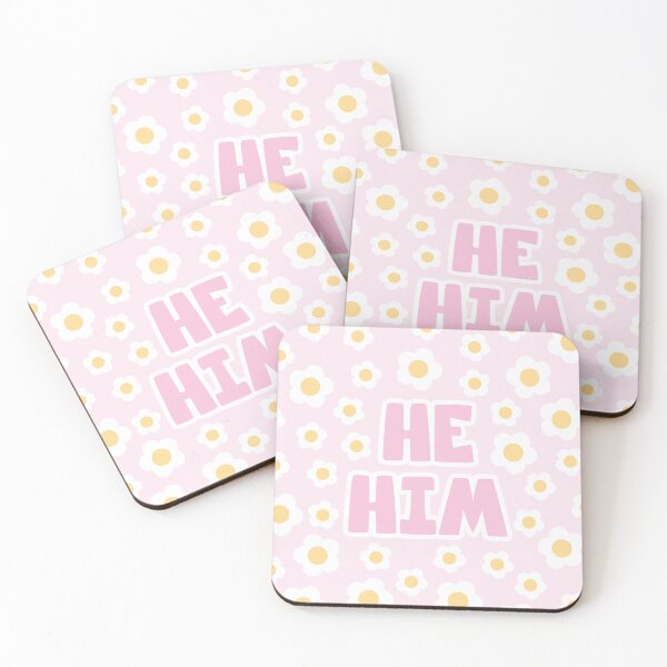 Item preview, Daisies He/Him Pronouns in Pink designed and sold by MoonMint.