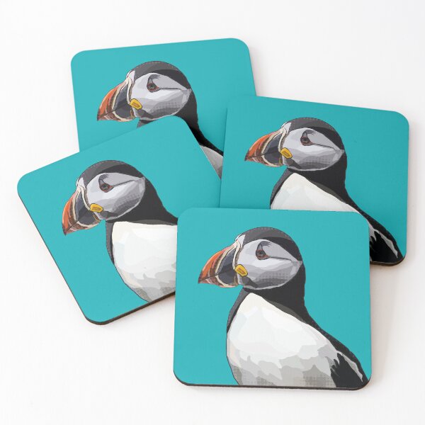 Item preview, Puffin by BeeFoxTree Teal background Turquoise designed and sold by BeeFoxTree.