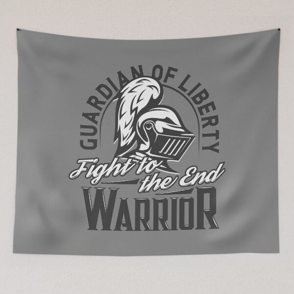 Item preview, Guardian of liberty - A design featuring a knight's helmet and the slogan Fight to the End Warrior designed and sold by velisani.