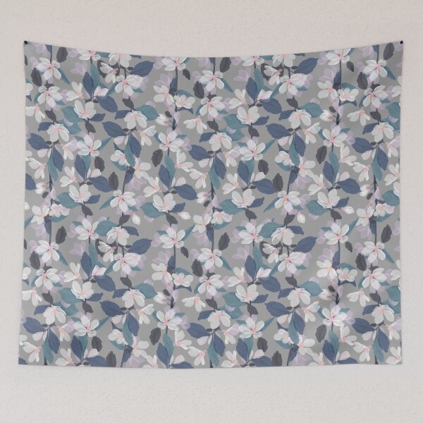 Item preview, Sakura Japanese Silk Pattern Pink Flowers Blue Leaves designed and sold by Jaydee001.
