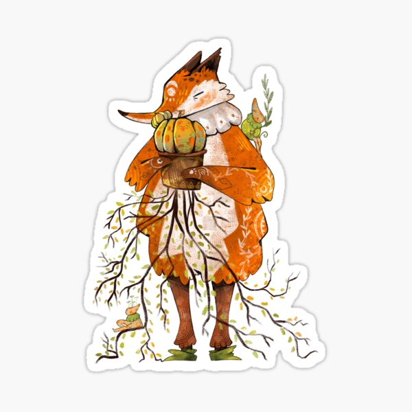 Fox and Pumpkin Cactus Sticker