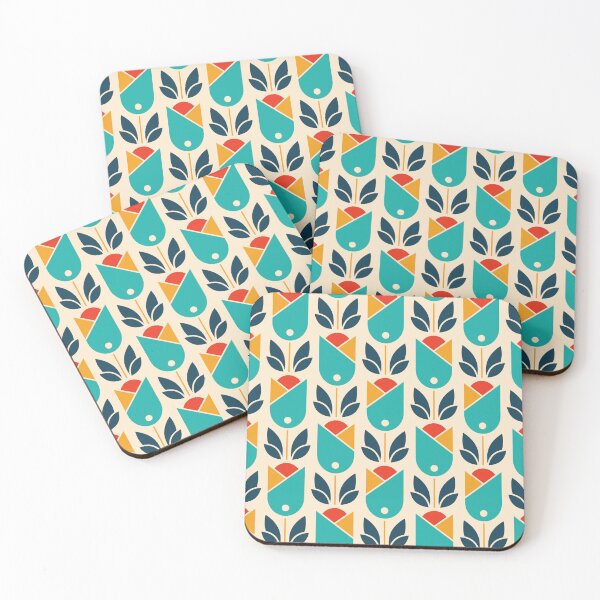 Item preview, 2018 - retro tulips, blue designed and sold by RouCouCou.
