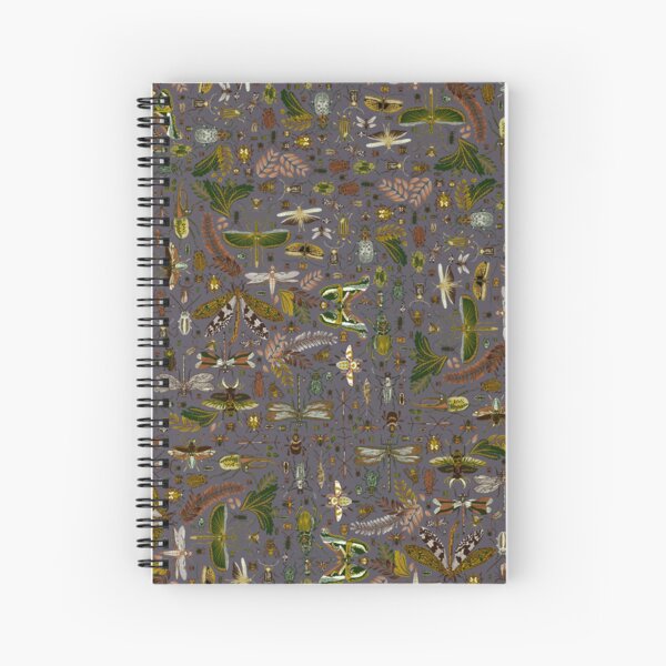 Insects and leaves purple Spiral Notebook