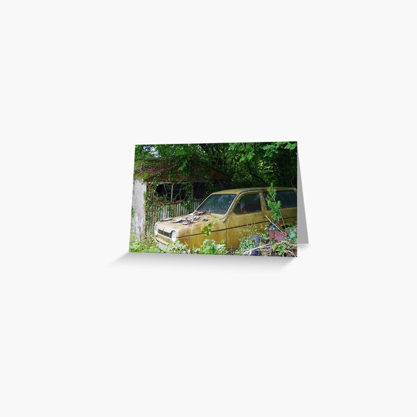 A Tumble-Down Garage And A Robin Reliant Greeting Card