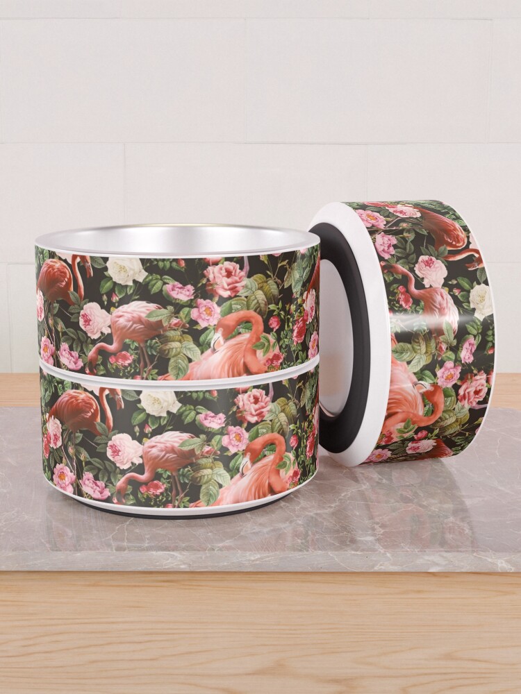 Alternate view of Floral and Flamingo Pattern Pet Bowl