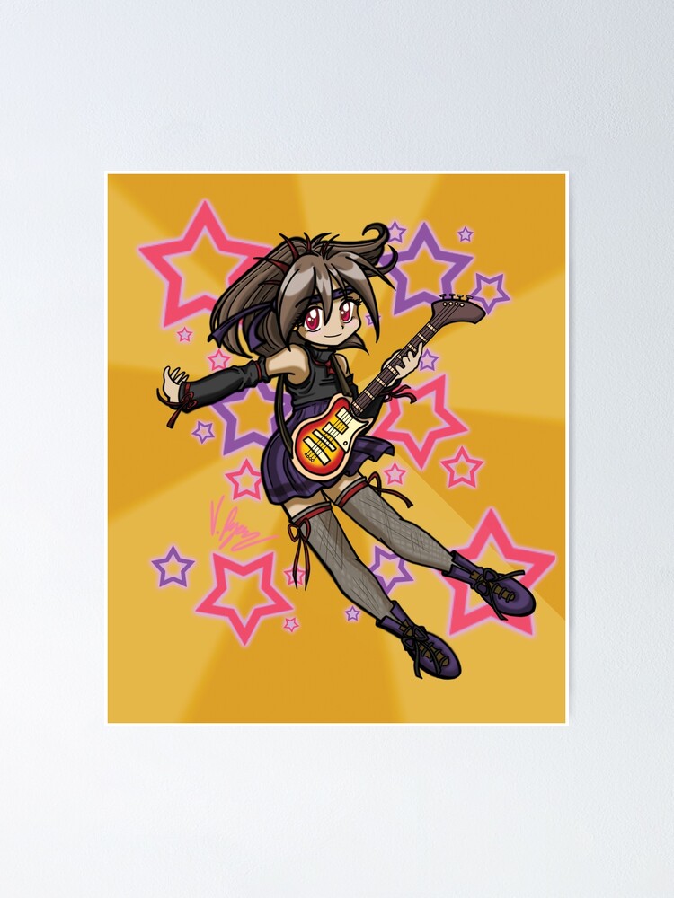 Anime Manga Guitar Girl Energetic Rock Star For Kids Poster By Tazmaa Redbubble