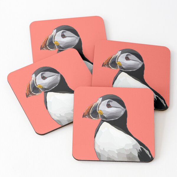 Item preview, Puffin by BeeFoxTree Living Coral background designed and sold by BeeFoxTree.