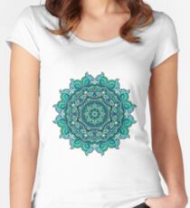 Blauer Mandala Tailliertes Rundhals-Shirt