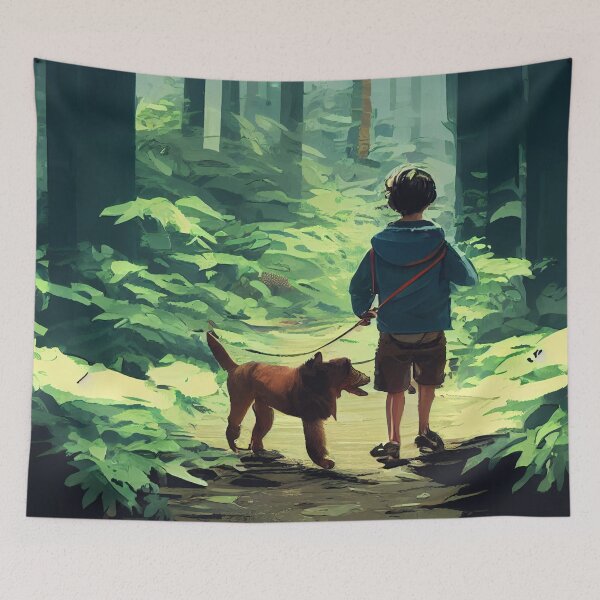 Item preview, Forest Adventure Wallpaper, Dog, Boy, Humans And Dogs, Friends, Walk, Nature, Landscape, Adventure designed and sold by UnlockingDesign.