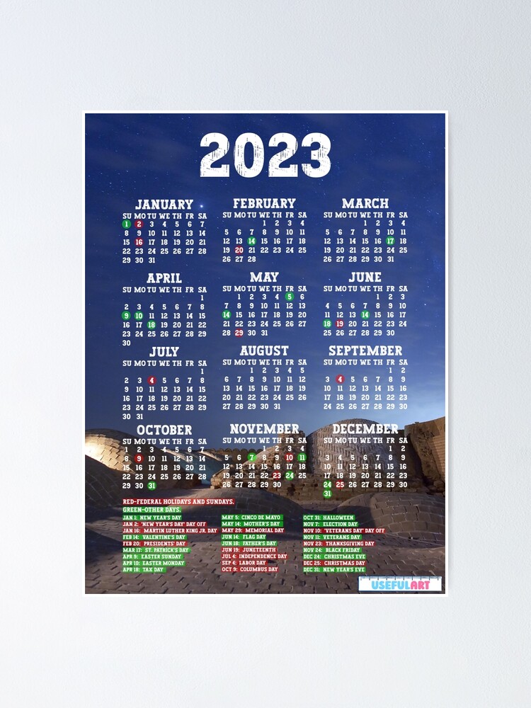 Póster Calendario De Estados Unidos 2023 Con DÍas Festivos No21 De Usefulart Shop Redbubble 9104