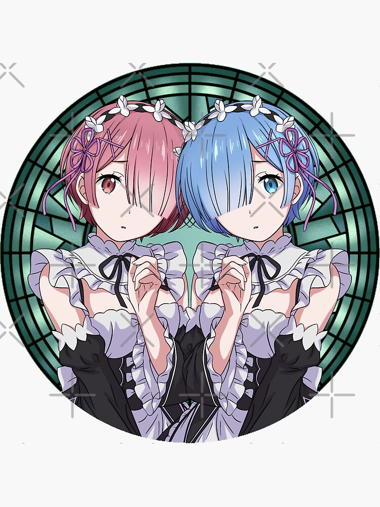 Pegatina «Rem & Ram Stained Glass del anime Re:Zero - Comenzando la