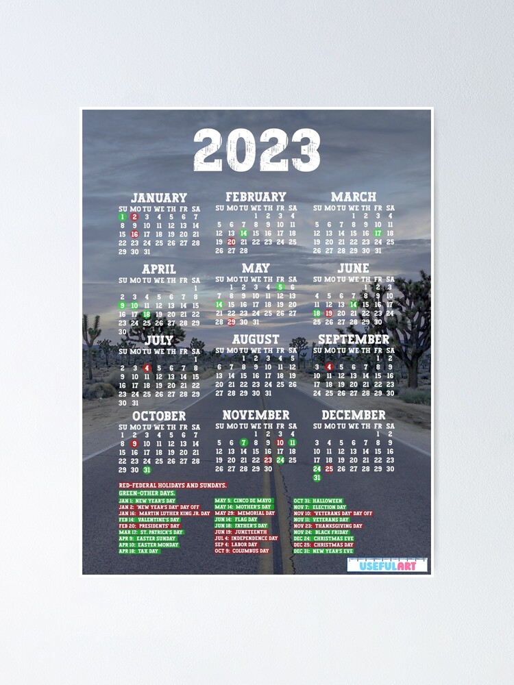 Póster Calendario De Estados Unidos 2023 Con DÍas Festivos No23 De Usefulart Shop Redbubble 1774