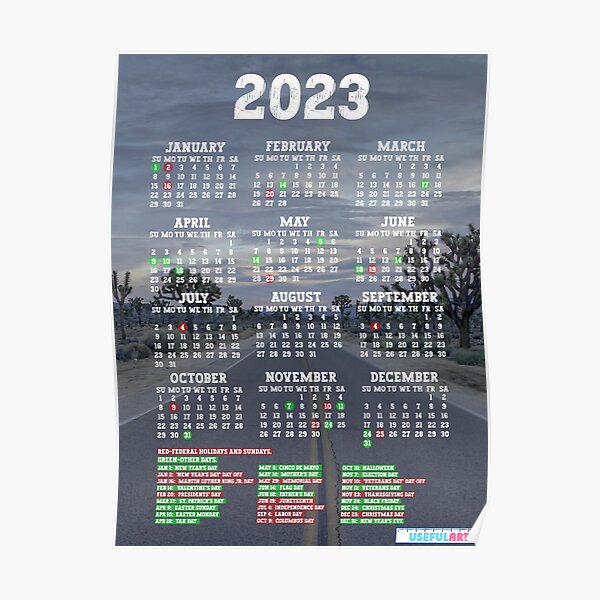 Póster Calendario De Estados Unidos 2023 Con DÍas Festivos No23 De Usefulart Shop Redbubble 0627