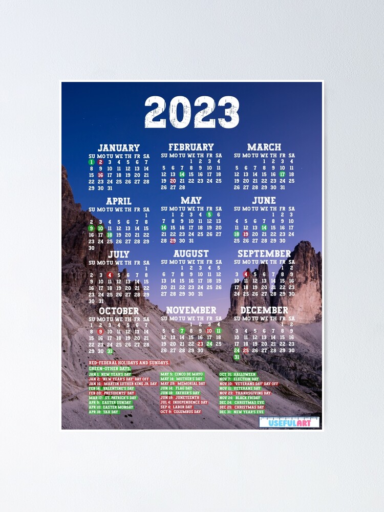 Póster Calendario De Estados Unidos 2023 Con DÍas Festivos No24 De Usefulart Shop Redbubble 5675