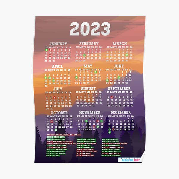 Póster Calendario Estados Unidos 2023 Con DÍas Festivos No26 De Usefulart Shop Redbubble 2094