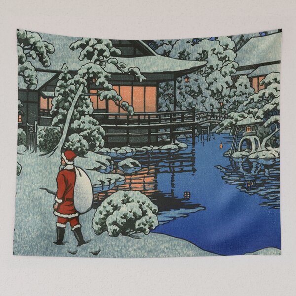 Item preview, Santa Claus in Snow Garden by Kawase Hasui, restored vintage Japanese art designed and sold by FineJapan.