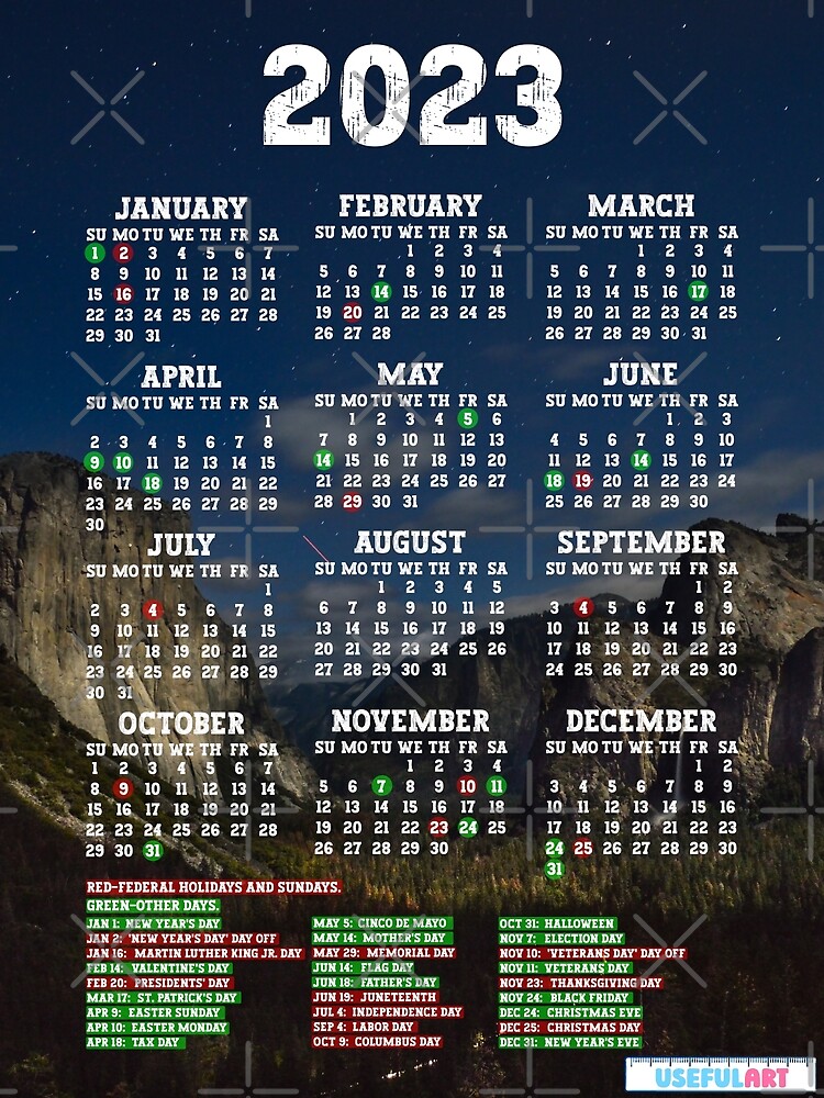 Lámina Fotográfica Calendario Estados Unidos 2023 Con DÍas Festivos No32 De Usefulart Shop 4202