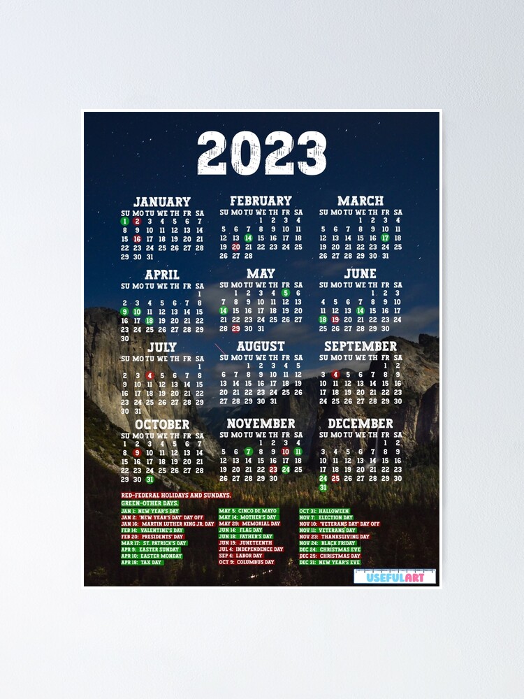 Póster Calendario Estados Unidos 2023 Con DÍas Festivos No32 De Usefulart Shop Redbubble 1891