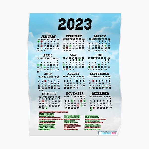 Póster Calendario Estados Unidos 2023 Con DÍas Festivos No33 De Usefulart Shop Redbubble 3917