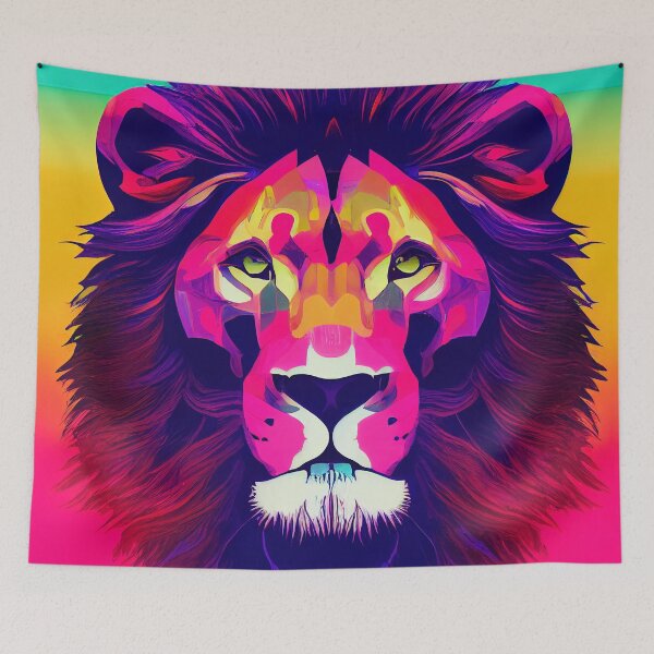 Aperçu de l'œuvre Lion -Pop Art - Synthwave créée et vendue par PeanutArtCorner.