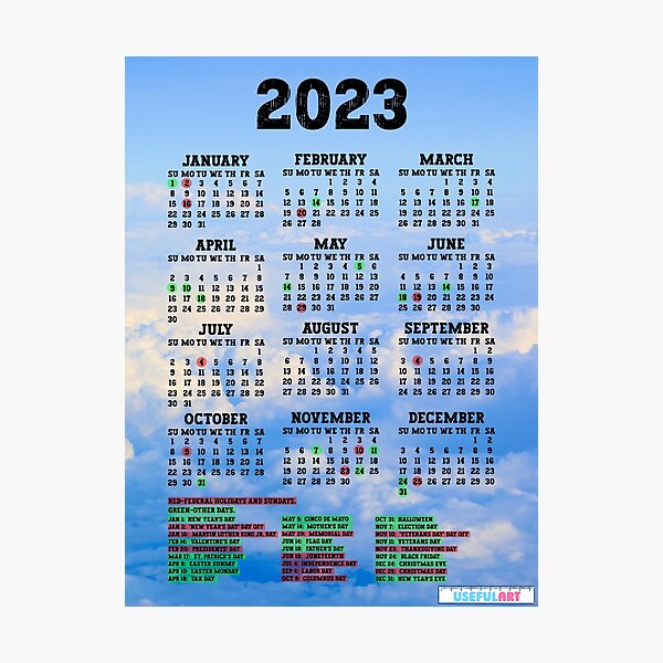 Lámina Fotográfica Calendario Estados Unidos 2023 Con DÍas Festivos No35 De Usefulart Shop 5969