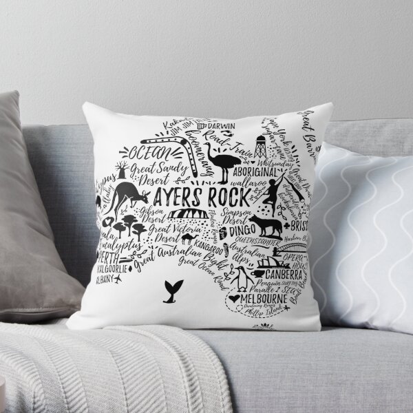 Typography poster. Australia map. Australia travel guide. Throw Pillow