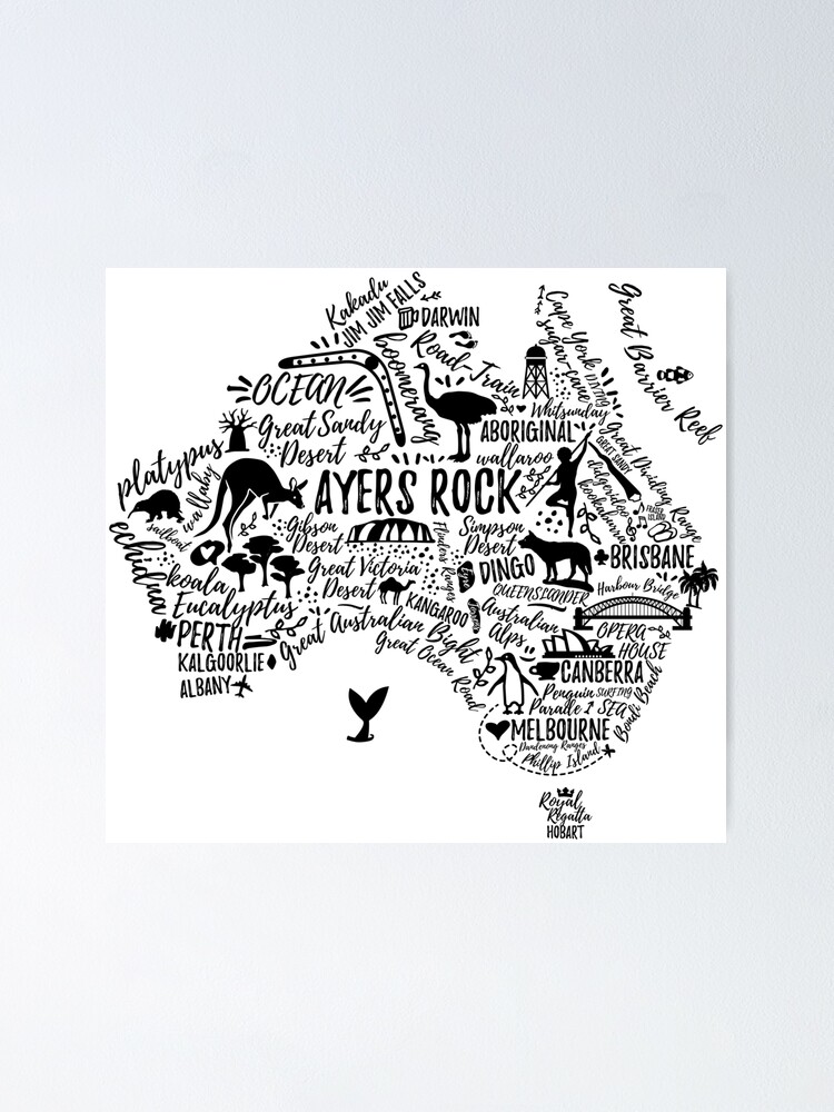 Typography poster. Australia map. Australia travel guide. Poster