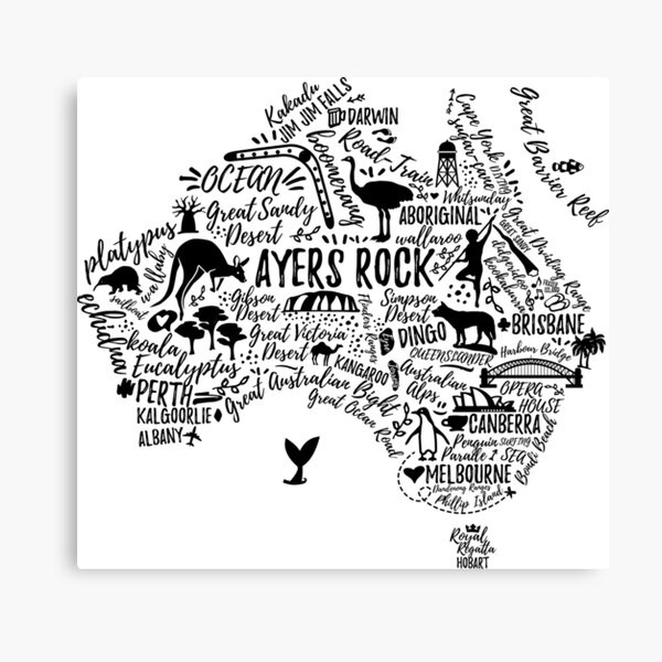 Cartel de tipografía Mapa de Australia. Guía de viaje de Australia. Lienzo