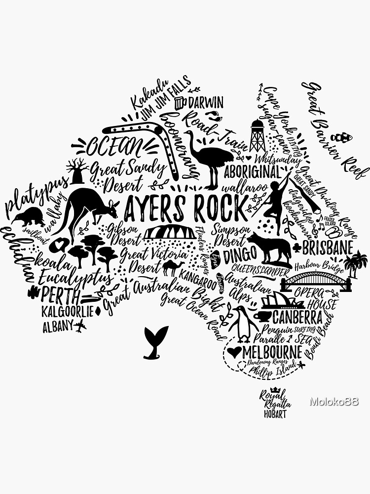 Imagen 3 de 3, Pegatina con la obra Cartel de tipografía Mapa de Australia. Guía de viaje de Australia., diseñada y vendida por Moloko88.