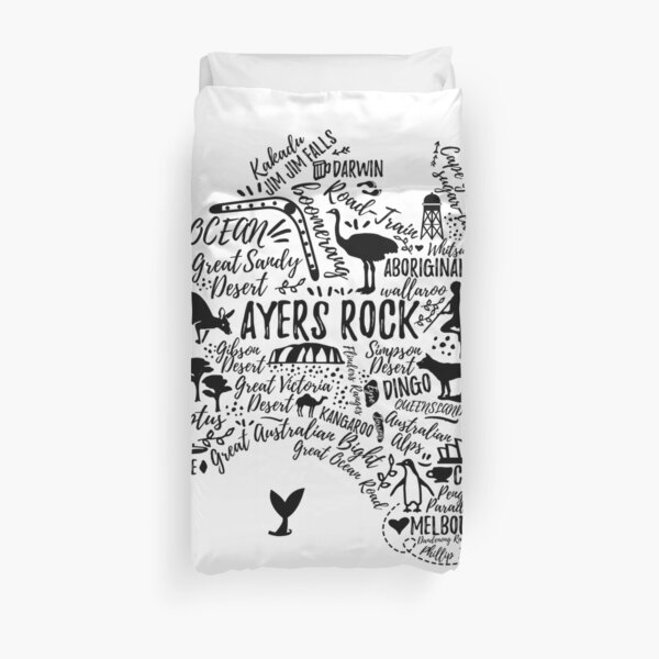 Typography poster. Australia map. Australia travel guide. Duvet Cover