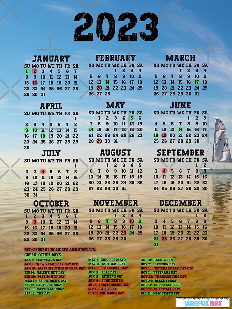 Lámina Fotográfica Calendario Estados Unidos 2023 Con DÍas Festivos No36 De Usefulart Shop 8186