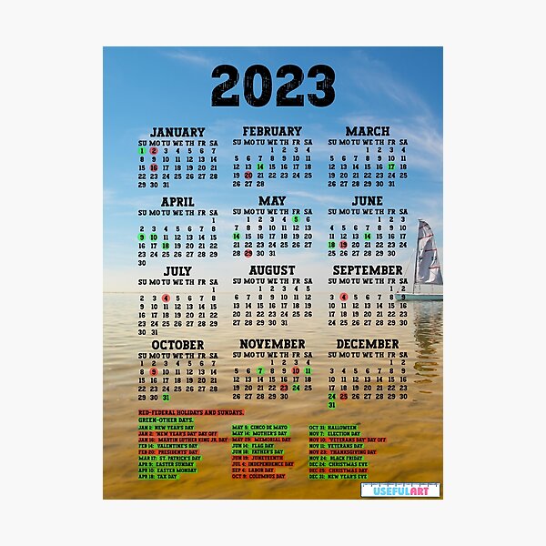 Lámina Fotográfica Calendario Estados Unidos 2023 Con DÍas Festivos No36 De Usefulart Shop 9398